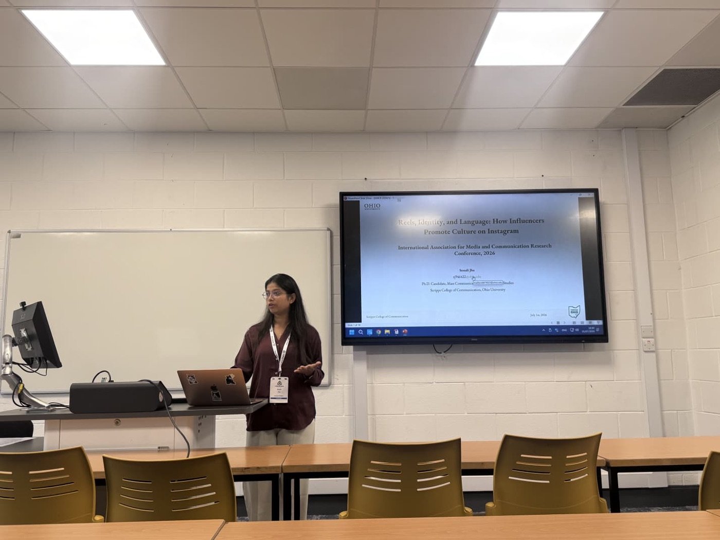Sonali Jha presenting at IAMCR 2026, Galway